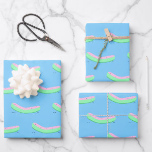 Watermelon Rind and Seeds Kawaii Food Wrapping Paper Sheet