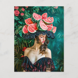 Watermelon Rose Fantasy Portrait Holiday Postcard