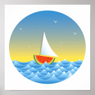 Watermelon Sailboat Poster