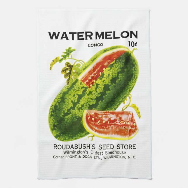 Watermelon Seed Packet Label Tea Towel (Vertical)