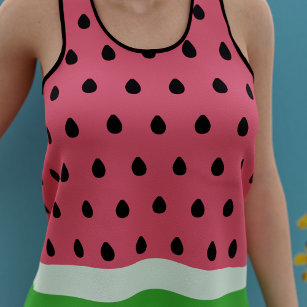 Watermelon Seed Pattern Pink Green Summer Tank Top