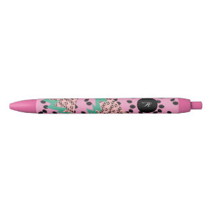 Watermelon Seeds Fruit Slices Pink Green Initial B Black Ink Pen