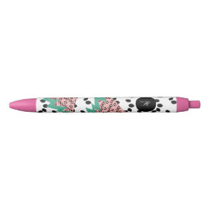 Watermelon Seeds Fruit Slices Pink Green Initial Black Ink Pen