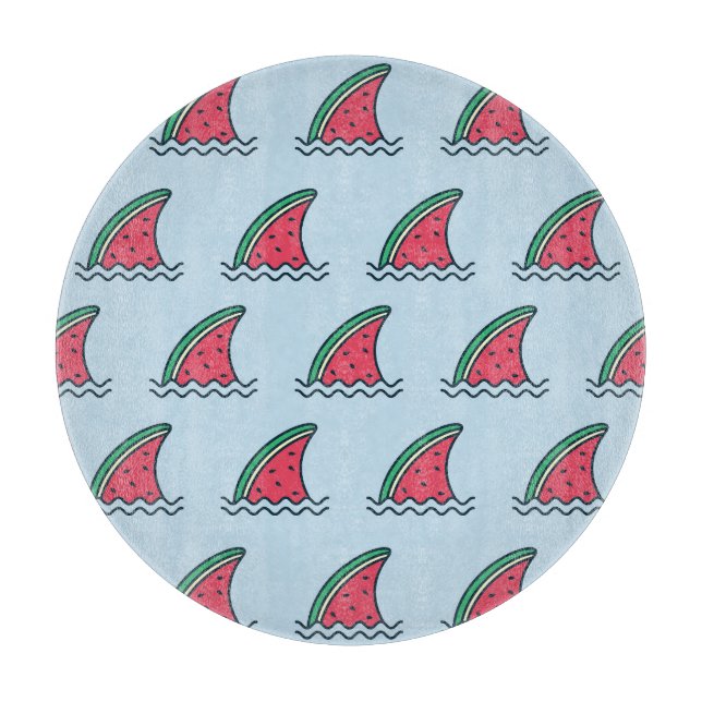 Watermelon shark: wave pattern design. cutting board (Front)