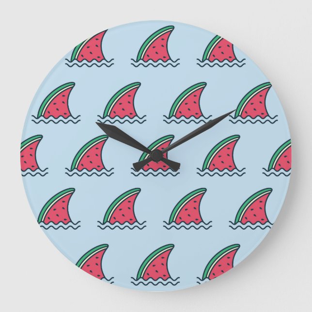 Watermelon shark: wave pattern design. large clock (Front)