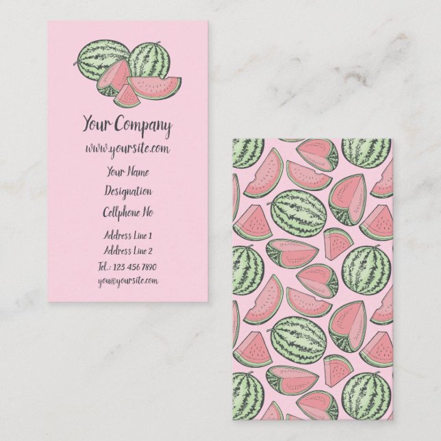Watermelon Sketch Vertical Business Card (Front/Back)