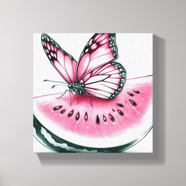 Watermelon Sketched Butterfly Canvas Wall Art (Front)