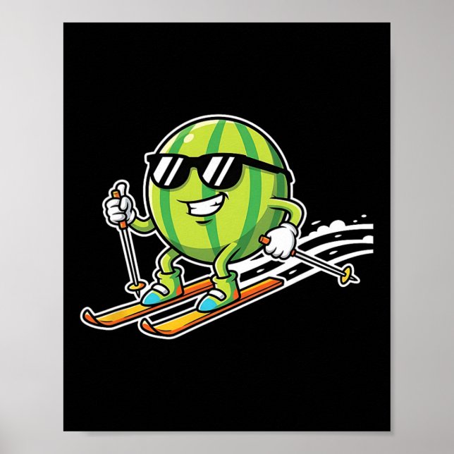 Watermelon Skier With Sungles Alpine Snow Fun  Poster (Front)