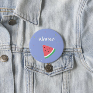 Watermelon slice custom name blue 7.5 cm round badge