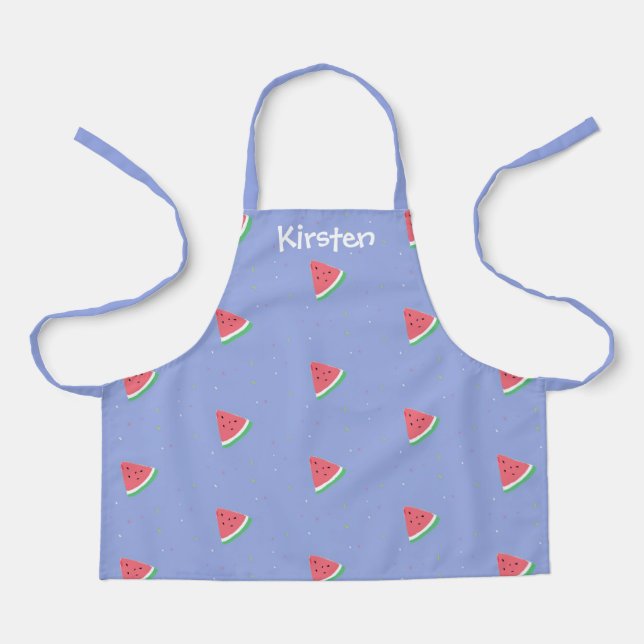 Watermelon slice custom name blue apron (Front)