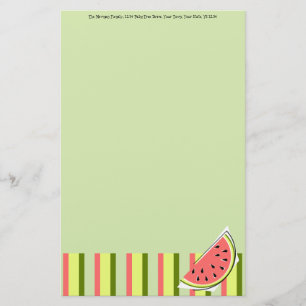 Watermelon Slice Green Stripe Classic Text Stationery
