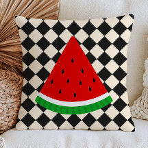 Watermelon Slice on Black& White Diamond Pattern 