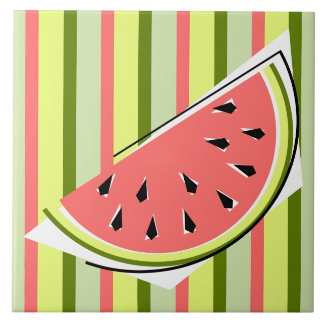 Watermelon Slice Stripe Classic Tile (Front)