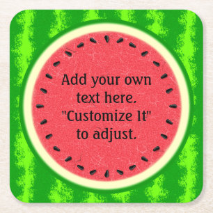 Watermelon Slice Summer Fruit Personalised Square Paper Coaster