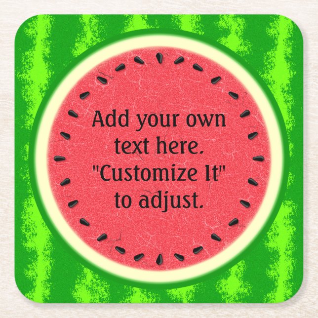 Watermelon Slice Summer Fruit Personalised Square Paper Coaster (Front)