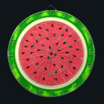 Watermelon Slice Summer Fruit with Rind Dartboard<br><div class="desc">This pretty watermelon design has a round fruit that looks like it's been sliced, so the juicy pink-red flesh of the melon shows, along with plenty of black watermelon seeds. The berry also has a speckled green, mottled rind. It's a cute, whimsical summertime design. See matching items in our store...</div>