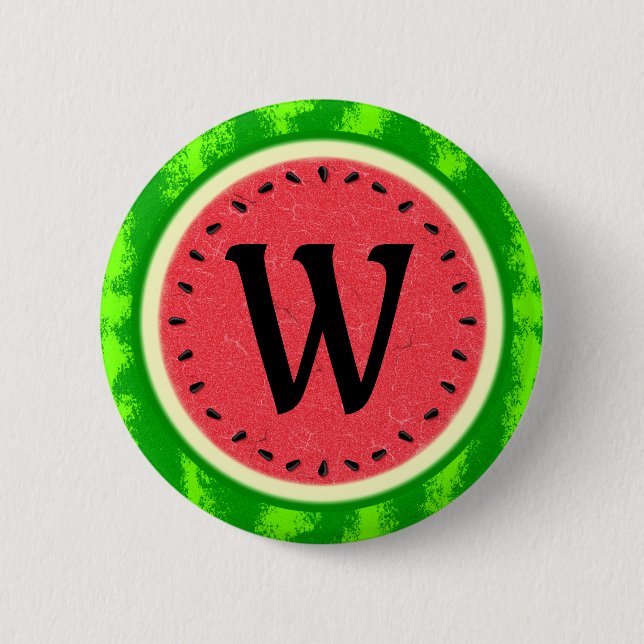 Watermelon Slice Summer Fruit with Rind Monogram 6 Cm Round Badge (Front)