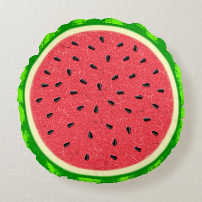 Watermelon Slice Summer Fruit with Rind Round Cushion (Front)