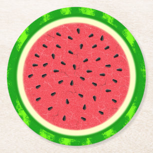 Watermelon Slice Summer Fruit with Rind Round Paper Coaster