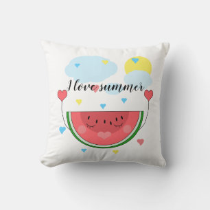 Watermelon slice, text, "I love summer", Cushion