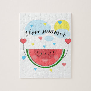 Watermelon slice, text, "I love summer" Jigsaw Puzzle