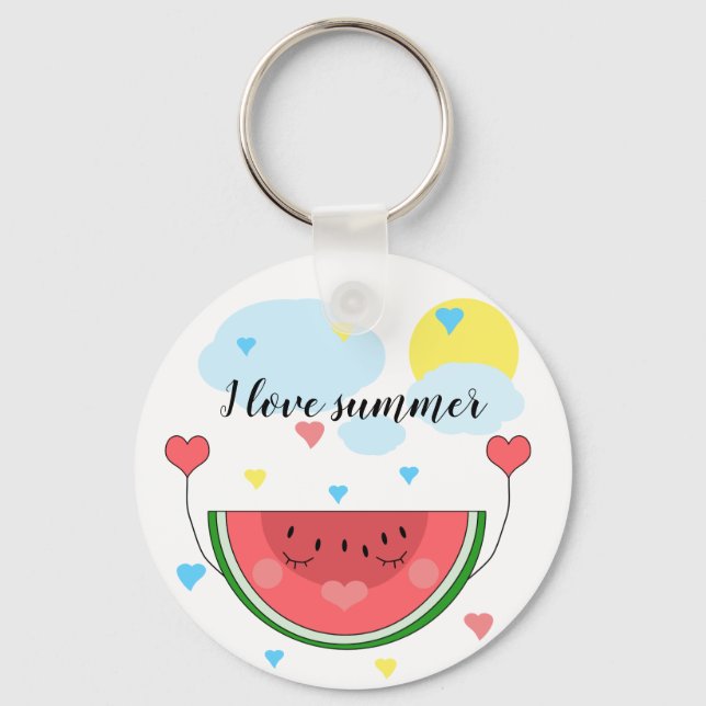 Watermelon slice, text, "I love summer", Key Ring (Front)
