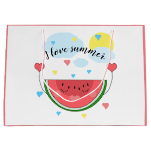 Watermelon slice, text, "I love summer" Large Gift Bag
