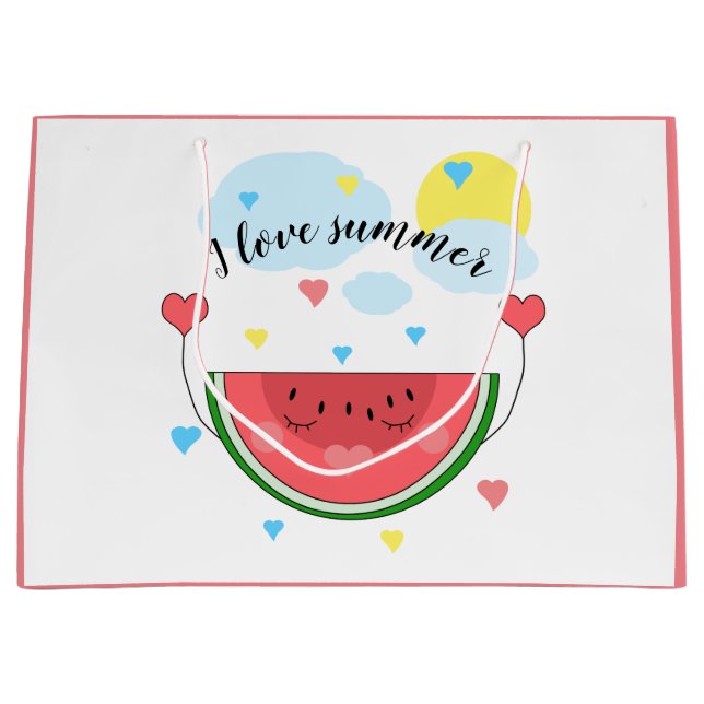 Watermelon slice, text, "I love summer" Large Gift Bag (Front)