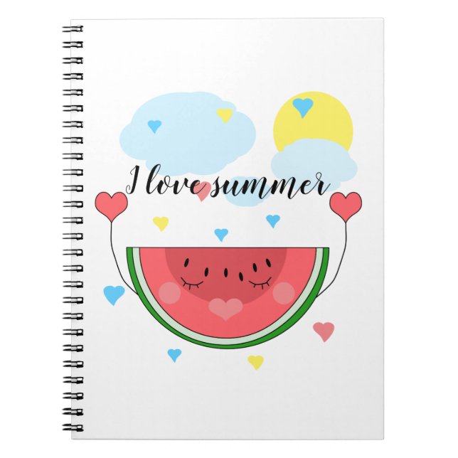 Watermelon slice, text, "I love summer", Notebook (Front)