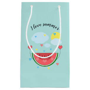 Watermelon slice, text, "I love summer" Small Gift Bag