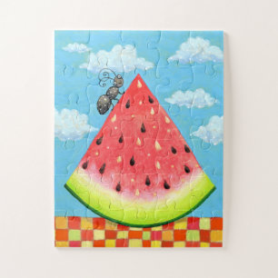 Watermelon Slice w/ Ant Funny Whimsical Summer Jigsaw Puzzle