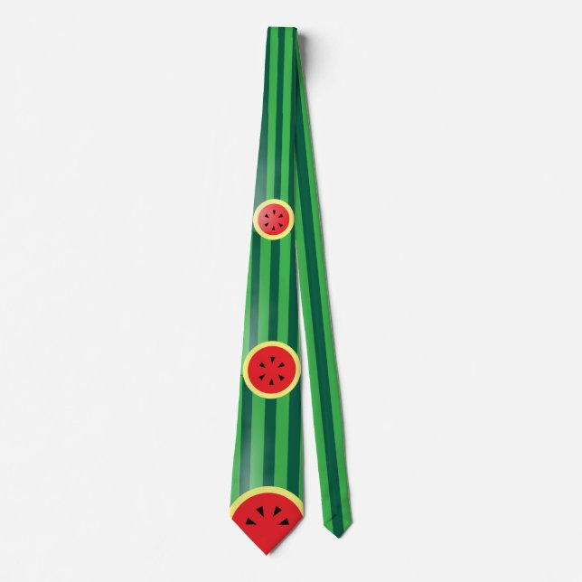 Watermelon Slices Fruity Stripy Novelty Neck Tie (Front)