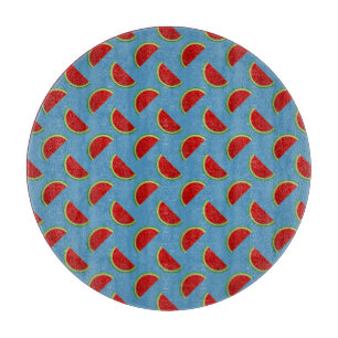 Watermelon Slices on a Bright Blue Background Cutting Board