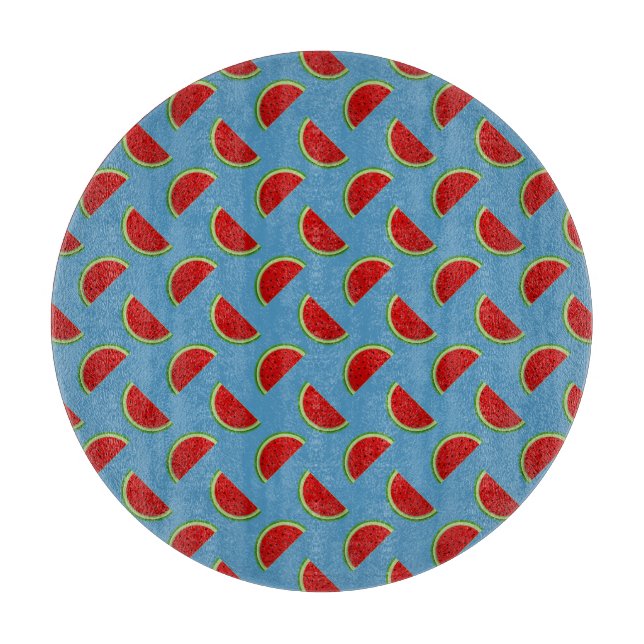 Watermelon Slices on a Bright Blue Background Cutting Board (Front)