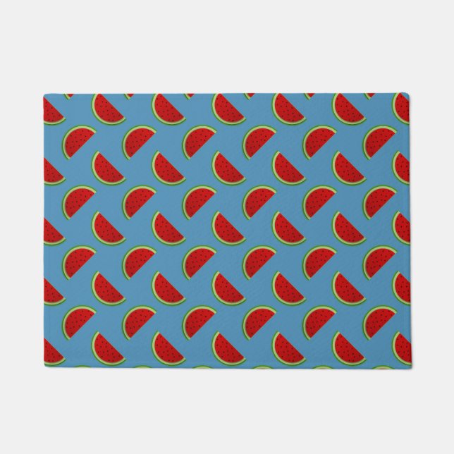 Watermelon Slices on a Bright Blue Background Doormat (Front)