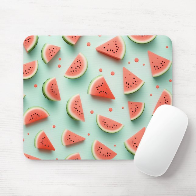 Watermelon Slices on Green Mouse Mat (With Mouse)