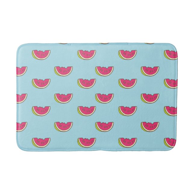Watermelon Slices on Teal Pattern Bath Mat (Front)