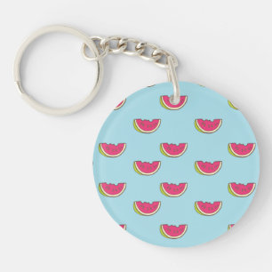Watermelon Slices on Teal Pattern Key Ring