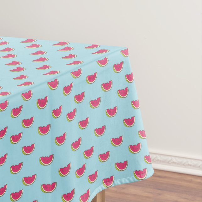 Watermelon Slices on Teal Pattern Tablecloth (In Situ)