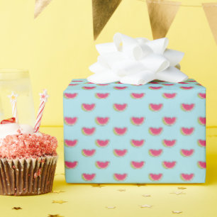 Watermelon Slices on Teal Pattern Wrapping Paper