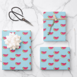 Watermelon Slices on Teal Pattern Wrapping Paper Sheet