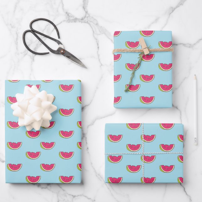 Watermelon Slices on Teal Pattern Wrapping Paper Sheet (Front)