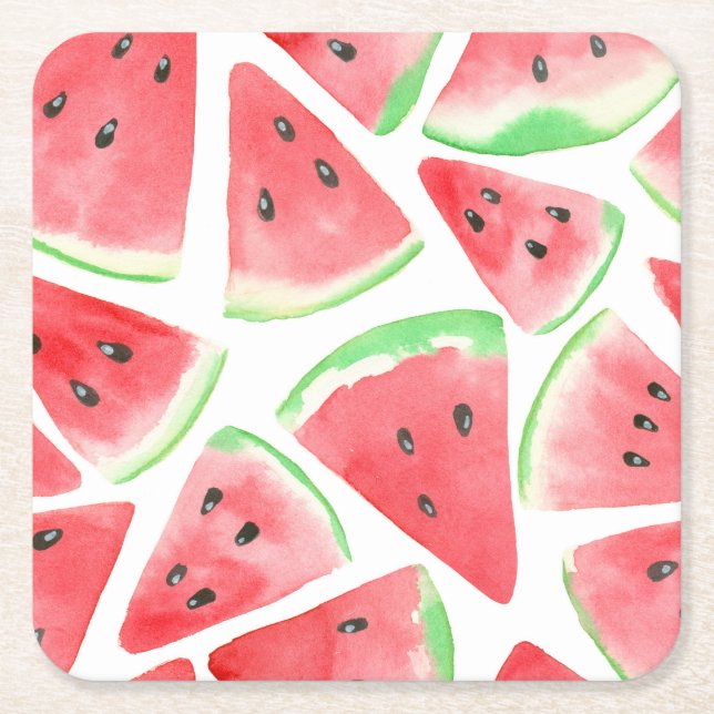 Watermelon slices pattern square paper coaster (Front)