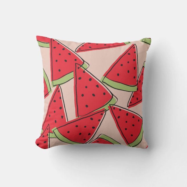 Watermelon Slices Pink Background Pattern Cushion (Front)
