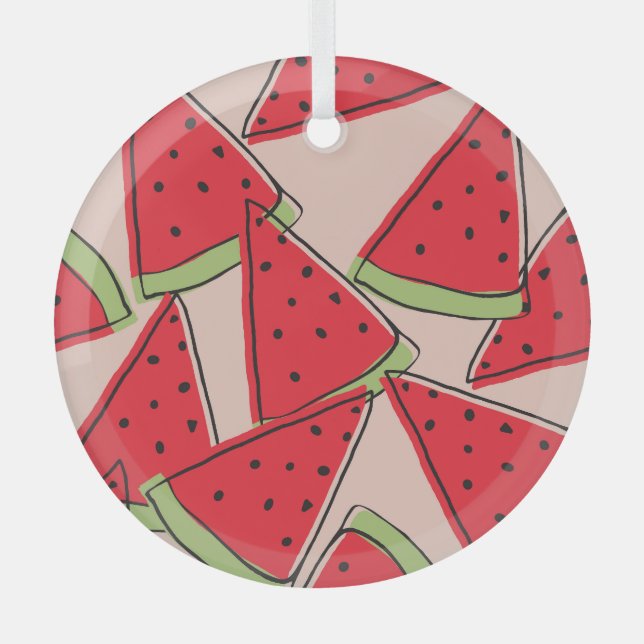 Watermelon Slices Pink Background Pattern Glass Tree Decoration (Front)
