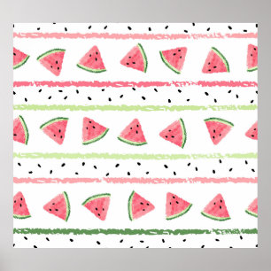 Watermelon Slices: Watercolor Striped Seamless Poster