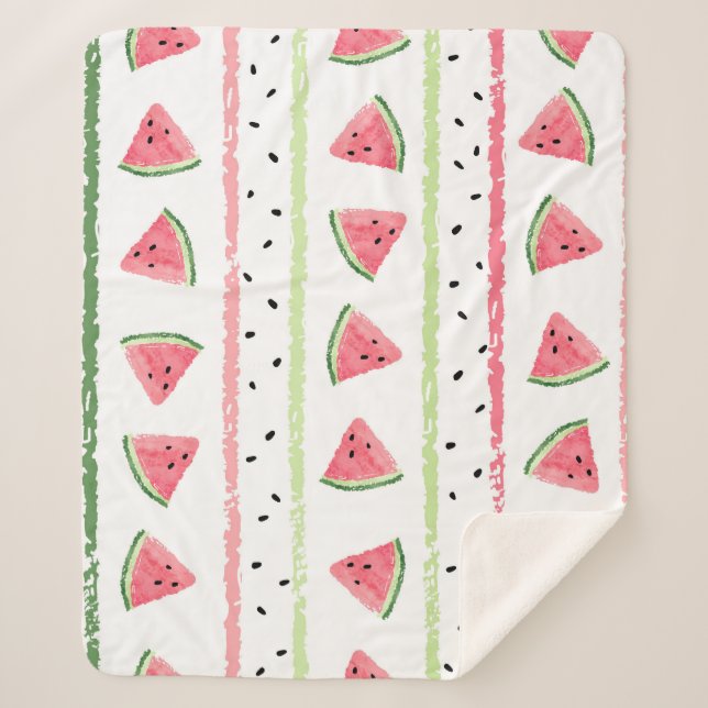 Watermelon Slices: Watercolor Striped Seamless Sherpa Blanket (Front)