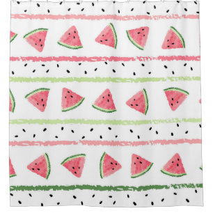 Watermelon Slices: Watercolor Striped Seamless Shower Curtain