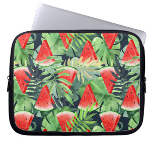 Watermelon slices with tropical leaves laptop sleeve