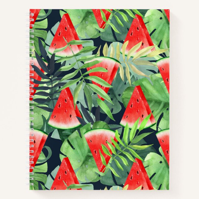 Watermelon slices with tropical leaves notebook (Front)